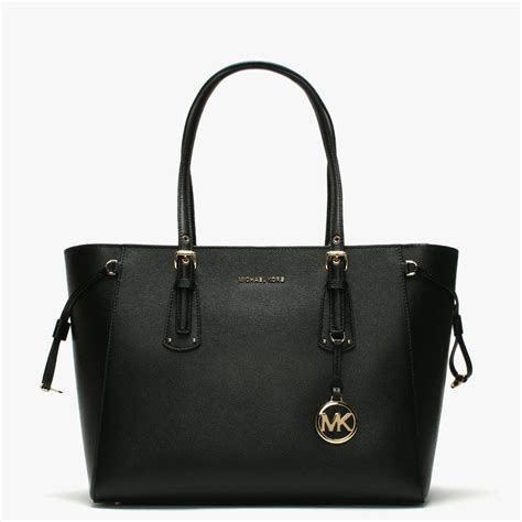 black and grey michael kors|Michael Kors black leather tote.